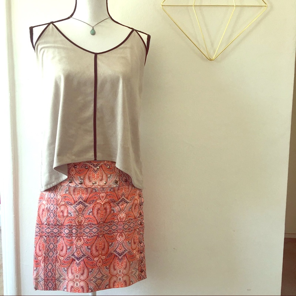 Exotic print studded mini skirt